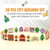 Blosssound 35 Pcs Wooden Town Building Play Toys for Kids City Street Traffic Signs Multicultural Community Block Train Track Accessories Preschool Classroom Educational Supplies Birthday Gifts view 3