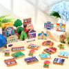 Blosssound 35 Pcs Wooden Town Building Play Toys for Kids City Street Traffic Signs Multicultural Community Block Train Track Accessories Preschool Classroom Educational Supplies Birthday Gifts view 4