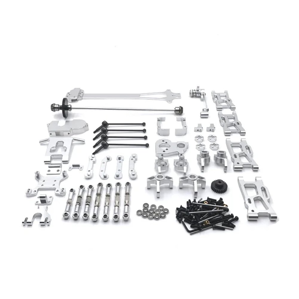 DAIKONRICH for WLtoys 1/12 124016 124017 124018 124019 RC Car Swing Arm Steering Linkage Front Bumper Drive Shaft Steering Block Motor Gear(Silver)