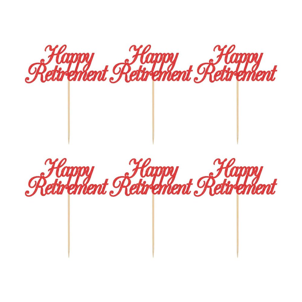 12pcs Happy Retirement Cake Topper Glitter Retirement Cake Decoration Picks for I'm Retired Retirement Theme Party Supplies (Red)