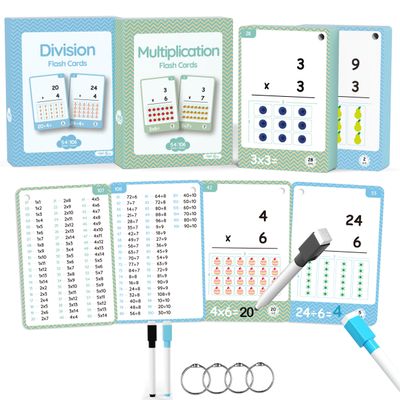 110 Cards, 212 Pictures Educational Math Flash Cards, MUL Div Multiplication Division Flash Cards, for Toddlers 7,8,9,10,11 Years for 2ed, 3rd,4th,5th, 6th Grade Studends. (Multi Division Set)