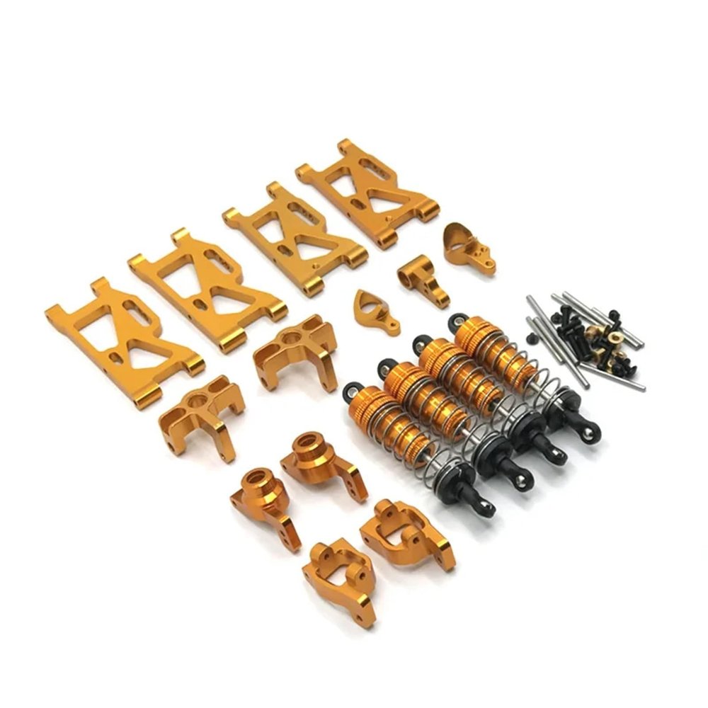DAIKONRICH RC Car Metal Suspension Arms Upgrade Steering Block C Seat Shock Absorber for Wltoys 144010 144001 02 124017-16-18 124019(Gold)