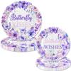 120 Pcs Butterfly Kisses Birthday Wishes Party Supplies Girl Purple Spring Butterfly Birthday Decoration Includes Paper Plates Napkins Cups Straws Forks for Butterfly 1st 2nd 3rd 4th Birthday Favors view 2