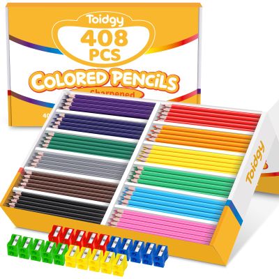 408 Packs Colored Pencils Bulk Classroom, Colored Pencils for Kids 12 Assorted Colors, Coloring Pencil Set Plus 40 Sharpeners, Pre-sharpened Color Pencil, Back to School Supplies Bulk for Teachers