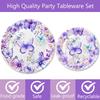 120 Pcs Butterfly Birthday Party Supplies Girl Purple Spring Butterfly Birthday Decorations Includes Paper Plates Napkins Cups Straws Forks for Butterfly Baby Shower 1st 2nd 3rd 4th Bday Favors view 4
