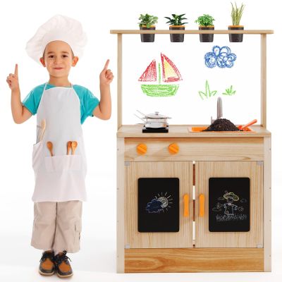 GLACER Fir Wood Mud Kitchen for Kids, Outdoor Kitchen Playset w/Chalkboards, Removable Sink, Acrylic Panel & Ample Accessories, Garden Mud Toy for Kids 3+ Years Old