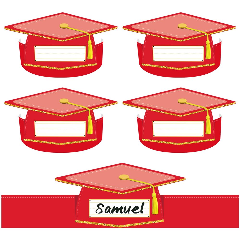 HEYINSHEN 24PCS Paper Graduation Hats for Kids Preschool Graduation Cap Hats Kindergarten Paper Crown Red Graduation Hat Graduation Cap Headband Graduation Hat with 24 Elastic String for Grad Party