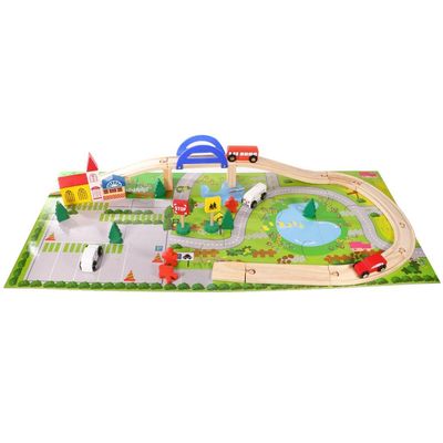 40 Pieces Urban Track Train Wooden Set Toy Rail Overpass Traffic Scene Toys