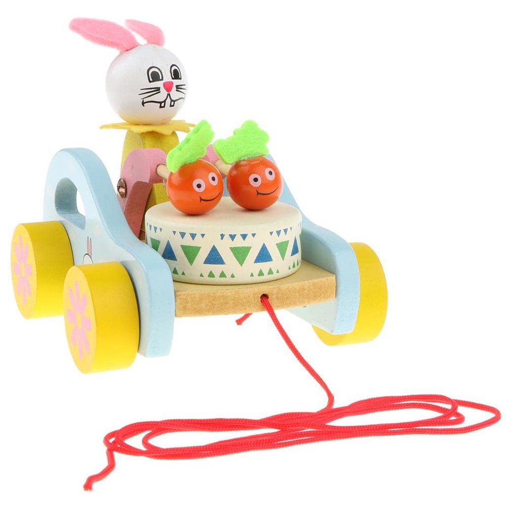 Cute Rabbit Wooden Pull Along Walking Toy Development Toys for Baby Toddler