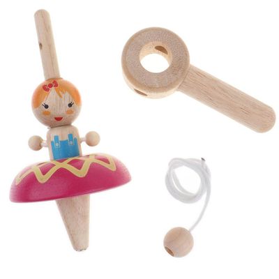 Handmade Painted Wooden Vintage Dancing Princess Spinning Tops Toy for Kids
