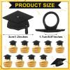Chunful 48 Pieces Graduation Cap Cake Toppers Grad Cupcake Rings Congrats Grad Cap Cupcake Supplies for Graduation Theme Party Cake Decoration(Black) view 2