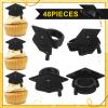Chunful 48 Pieces Graduation Cap Cake Toppers Grad Cupcake Rings Congrats Grad Cap Cupcake Supplies for Graduation Theme Party Cake Decoration(Black) view 3