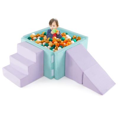 Costzon Toddler Climbing Toys Indoor, 3-in-1 Kids Ball Pit with Suede Fabric Soft Play Set (Balls Not Included) for Inside Crawling Sliding Playing, Foam Climbing Blocks for Toddlers, Lavender & Green