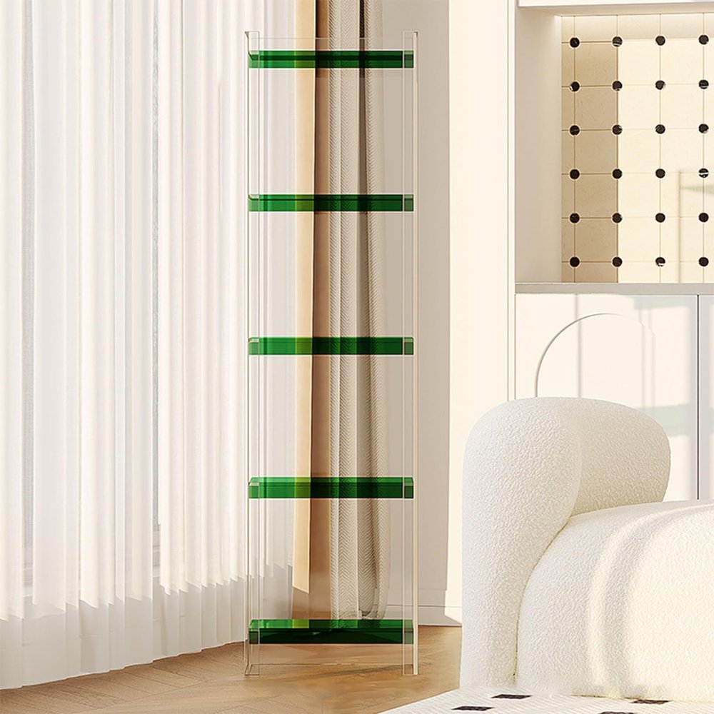 PurezmMoto Acrylic Display Stand, Multi-Level Vertical Display CaseAcrylic Multi-Color Available Display Case, for Home Office Ornaments Storage Shelves, Showcase(Green,40 * 25 * 76cm)