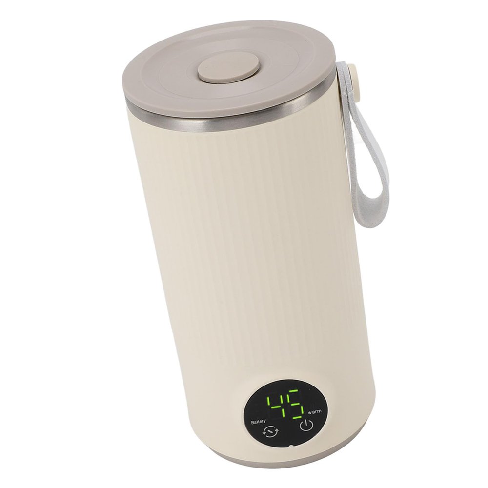 400ML Portable Milk Warmer Mixer, Travel Bottle Warmer Built in Rotating Stirrer Heating Up to 55C Quickly Thaws Milk for Home or Outdoors, Car, Work. Stainless Steel