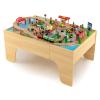 KOTEK Train Table, 84-Piece Wooden Toy Activity Playset with Storage, Tracks, Vehicles, Bridge, Tunnel, Buildings, Train Set Table for Toddlers, Gift for Boys Girls view 1