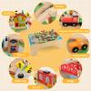 KOTEK Train Table, 84-Piece Wooden Toy Activity Playset with Storage, Tracks, Vehicles, Bridge, Tunnel, Buildings, Train Set Table for Toddlers, Gift for Boys Girls view 3