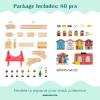 KOTEK Train Table, 80-Piece Wooden Toy Activity Playset w/Reversible Top, Tracks, Vehicles, Bridge, Tunnel, Buildings, City Themed Train Set Table for Toddlers, Gift for Boys Girls view 2