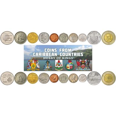 10 Different Novelty Coins from Caribbean Countries - Old Collectible West Indian Token Lot - for Novelty Coin Banks, Holders and Collection Albums