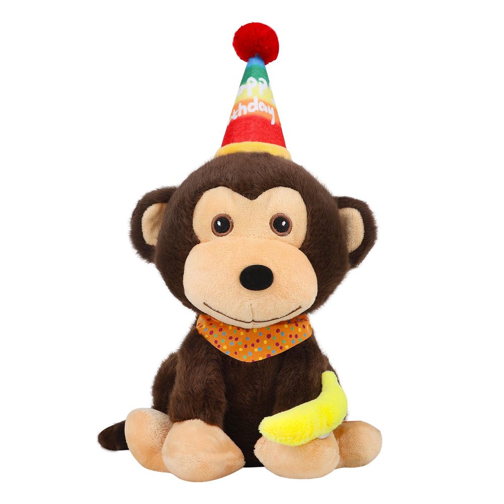 Funny Dancing Singing Monkey Stuffed Animal Musical Stuffed Animal Singing Day-o Song Monkey Plush Toy/Repeat what you say/Singing and Head Movement/Happy Birthday Gifts for Boy Girl Kids 12" (Brown)