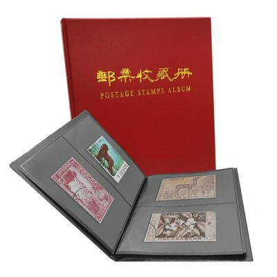 PCCB MINGT 1/2/3/5 Rows Type 10's Black Inner Sheets With Double-Sided Pocket Postage Stamp Collection Album (2 Rows, Red)