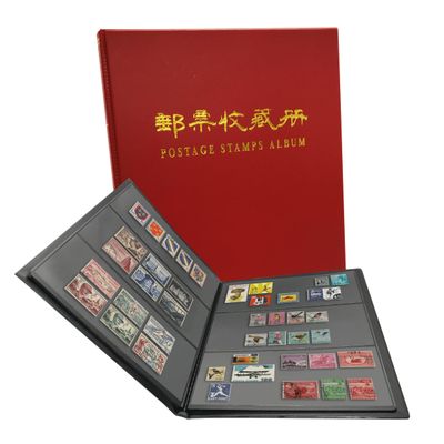 PCCB MINGT 1/2/3/5 Rows Type 10's Black Inner Sheets With Double-Sided Pocket Postage Stamp Collection Album (3 Rows, Red)