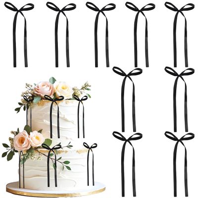 30 PCS Bow Cupcake Toppers Bowknot Cake Toppers Bow Cupcake Picks Bowknot Ribbons Birthday Party Decorations High Footed Cup Balloon Wall Party Decorations Wedding Bridal Cake Dessert Picks Black