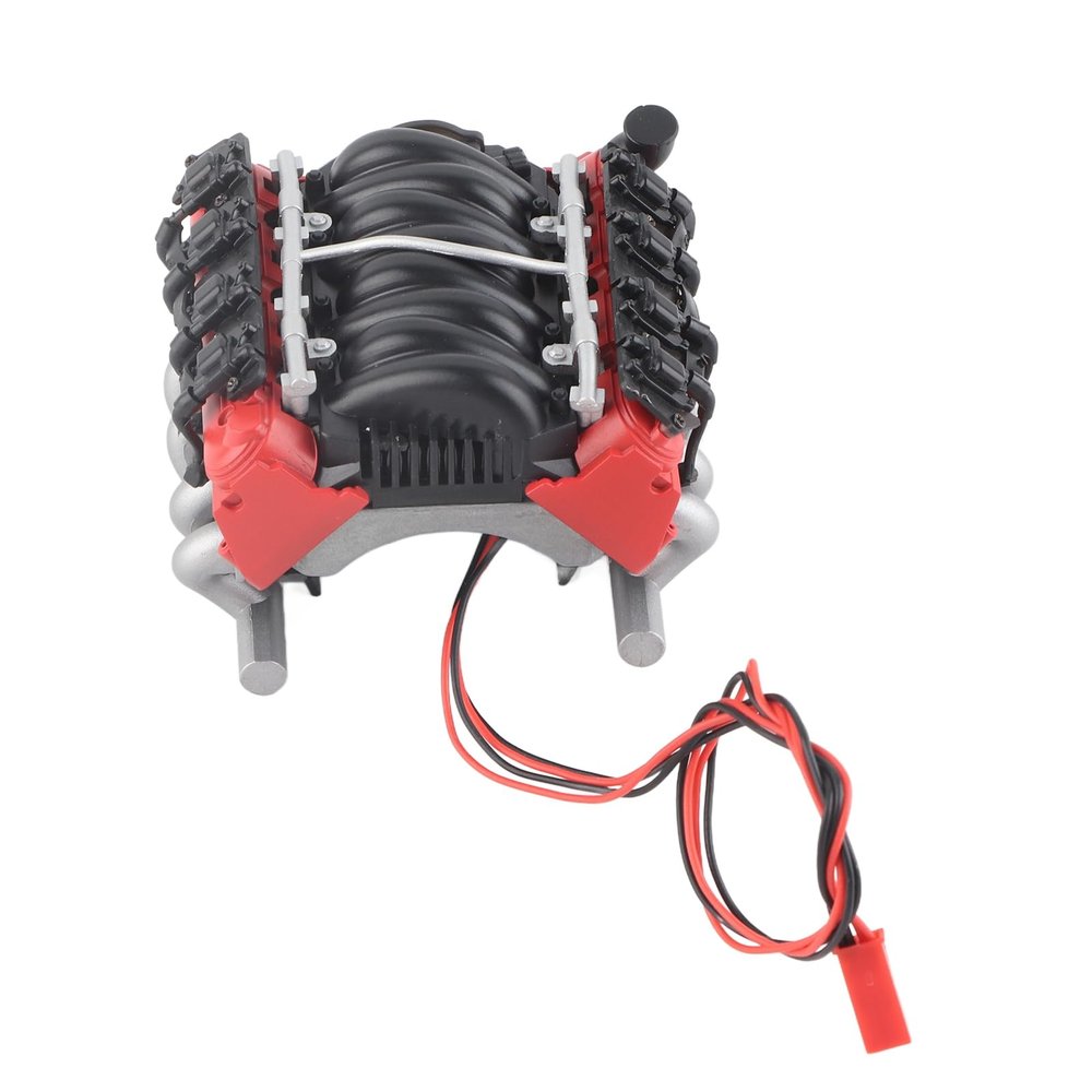 V8 Motor Fan with Temperature Sensor, 1/10 Scale V8 RC Simulation Engine Cover Cooler with Universal Motor Fan (Red)
