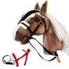 Set Hobby Horse A3 with Black and Red Bridles - Brown Hobbyhorse on Stick with Tacks view 1