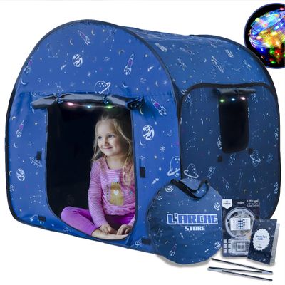 LARCHE Sensory Tent for Kids with LED Lights & Remote Blackout Pop-Up Calm Down for Autism, ADHD & SPD Indoor Sensory Room & Play Tent Foldable & Portable (Space Theme, Regular 35.4 in)