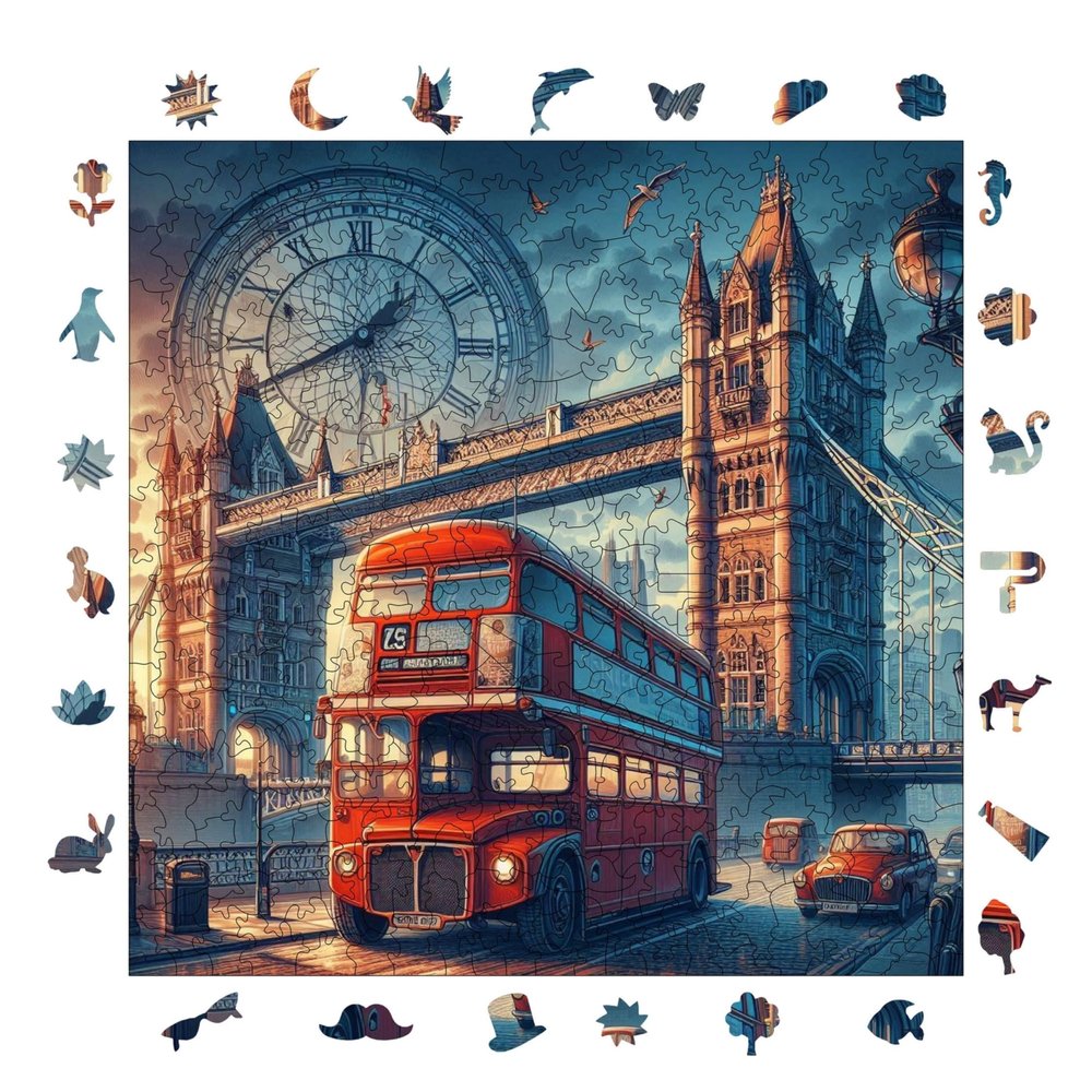 Wooden Puzzles for Adults, London Premium Jigsaw Puzzles, 353 Pieces Challenging Wooden Jigsaw, 11,4" x11,4 (29x29 cm) Unique Shape, Wooden Jigsaw Puzzles for Adults