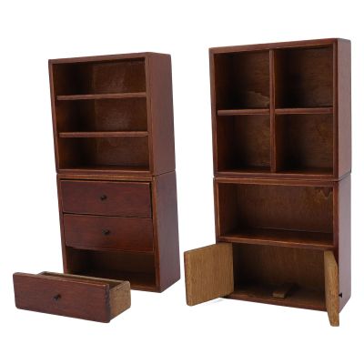 1:12 Scale Doll House Cupboard Miniature Wood Cabinet Chestnut Four Combination Cabinet for Doll House Accessory