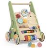 Wooden Baby Walker with Wheels, Push Walker for Baby Boy 12 Months, Baby Activity Center Sit to Stand Walker Small Size view 1