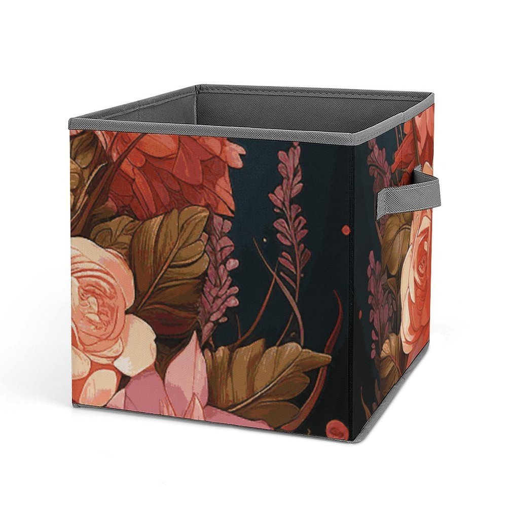 HEBVNJF Foldable Storage Bins Collapsible Cube Bins Closet Bulldog And Flowers Storage Bins with Reinforced Handle for Clothing Blanket Toy