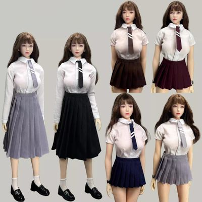 1/6 Scale Female Clothes, Student JK Uniform School Girl Pleated Skirt Clothing for 12-inches Action Figure, 1/6 Girl Doll JK Uniform Costume Outfit Accessory (Black, Long Skirt)