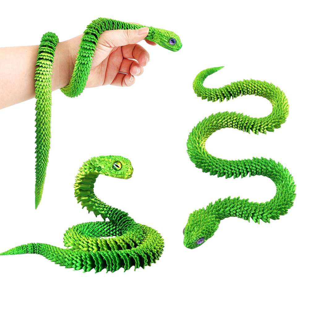 3D Printed Animals Snake, 24 Inch Surprise Mystery Fidget Anaconda Toy, Fake Python Statue with Realistic Eyes3-D Print Articulated Viper Collectible for Home Office (LSHL)