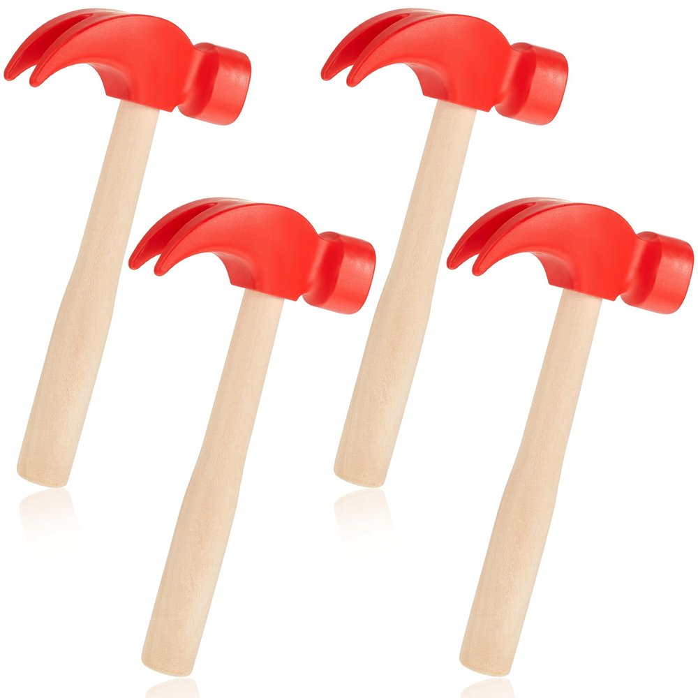 Deekin Toy Hammer Simulation Small Wooden Plastic Maintenance Tools Hammers Educational Toys Party Gift for Teens Girls Boys School Birthday Games Party Supplies(4 Pcs,1 Style Toy Hammer)