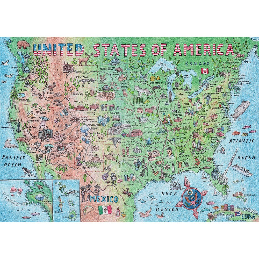1000pcs USA Map Puzzle 1000 Piece for Adults, United States of America, Patriotic Jigsaw Puzzle & Bonus Fact Poster, Premium Materials