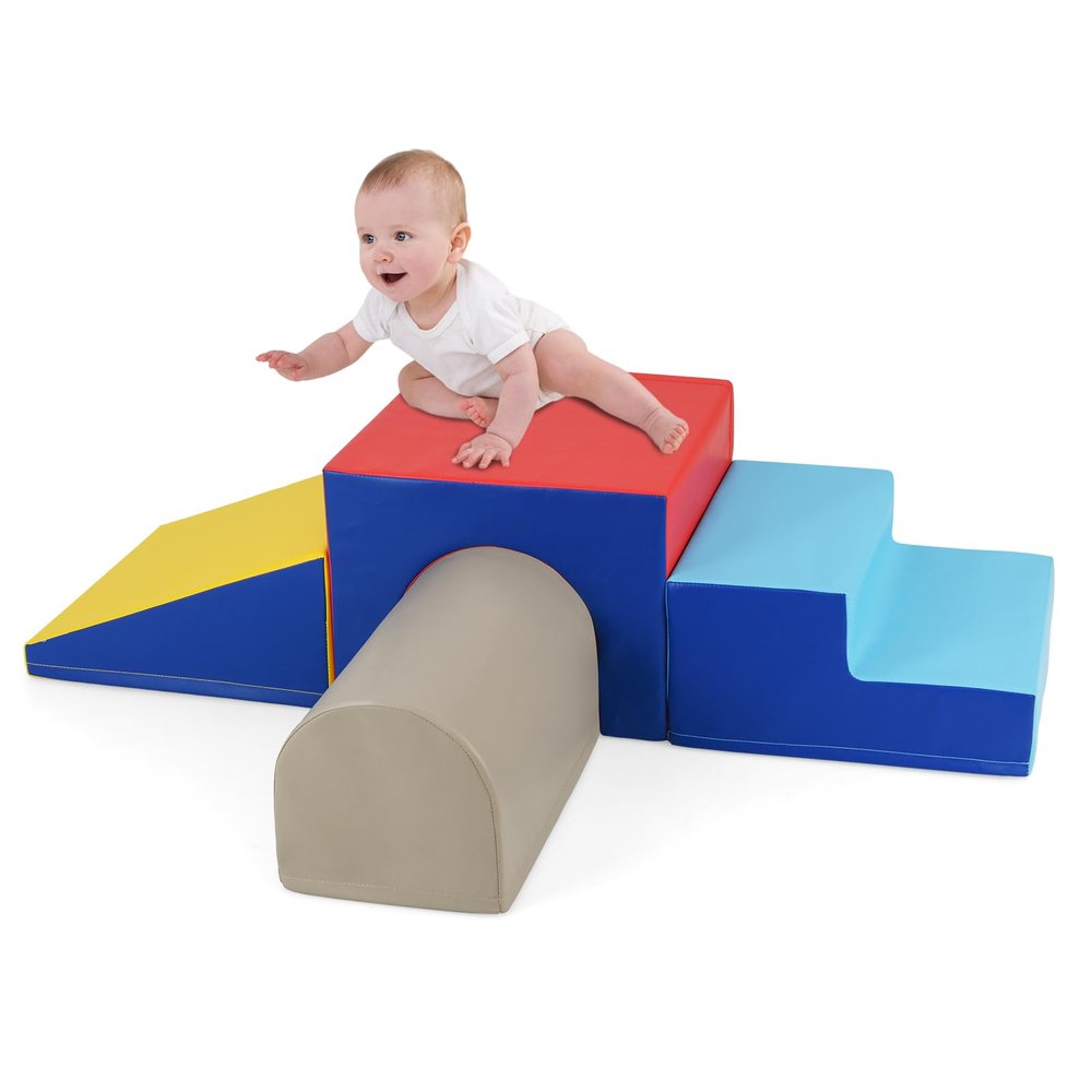 GLACER 4-Piece Foam Adventure Set, Soft Climber with Slide, Tunnel & Steps for Toddlers Indoor Play, Motor Skills & Safe Active Fun (Yellow)