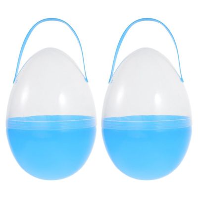 Amosfun 2pc Jumbo Sky-blue Easter Egg with Handles Large Fillable Plastic Buckets for Easter Hunt Party Favors and Decorations Fun Egg Capsules for Boys and Girls Surprise