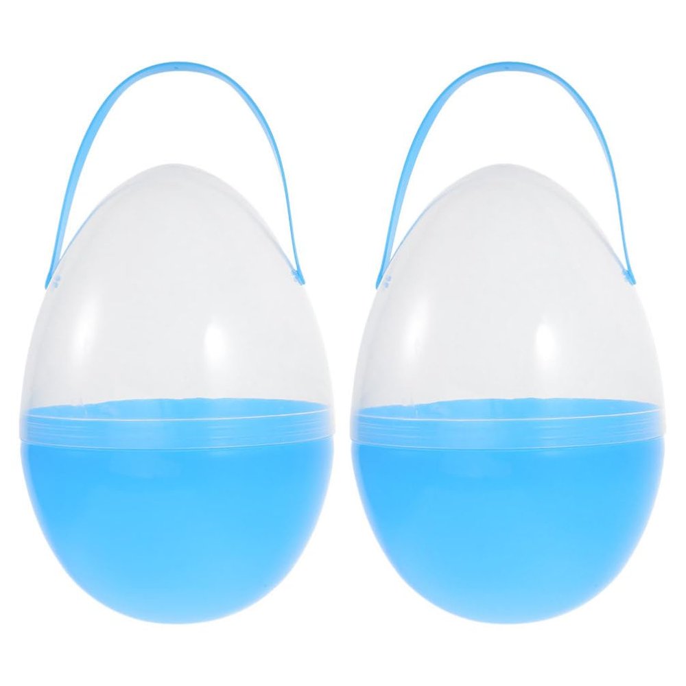 Amosfun 2pc Jumbo Sky-blue Easter Egg with Handles Large Fillable Plastic Buckets for Easter Hunt Party Favors and Decorations Fun Egg Capsules for Boys and Girls Surprise