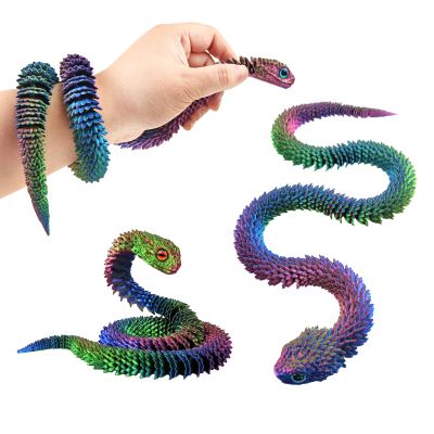 3D Printed Animals Snake, 24 Inch Surprise Mystery Fidget Anaconda Toy, Fake Python Statue with Realistic Eyes3-D Print Articulated Viper Collectible for Home Office Executive Desk Decoration
