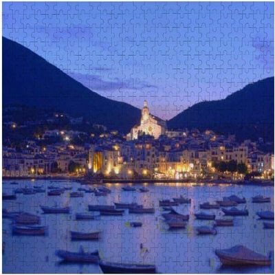 1000 Piece Decorative Wooden Puzzles Sunset Coastal Town Cadaques Mediterranean Sea Jigsaw Puzzles for Home Wall Decoration