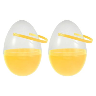 Amosfun 2pc Large Fillable Easter Eggs with Handle Yellow Plastic Egg for Diy Treats Party Favors Easter Hunts for Family Gatherings School Events and Activities