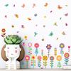 124 Pcs Spring Garden Wall Decals  16 Sheets Waterproof Vinyl Flower Stickers for Baseboard Skirting Board, Peel and Stick Floral Decals with Butterflies Bees Birds for Nursery Kids Room Classroom view 1