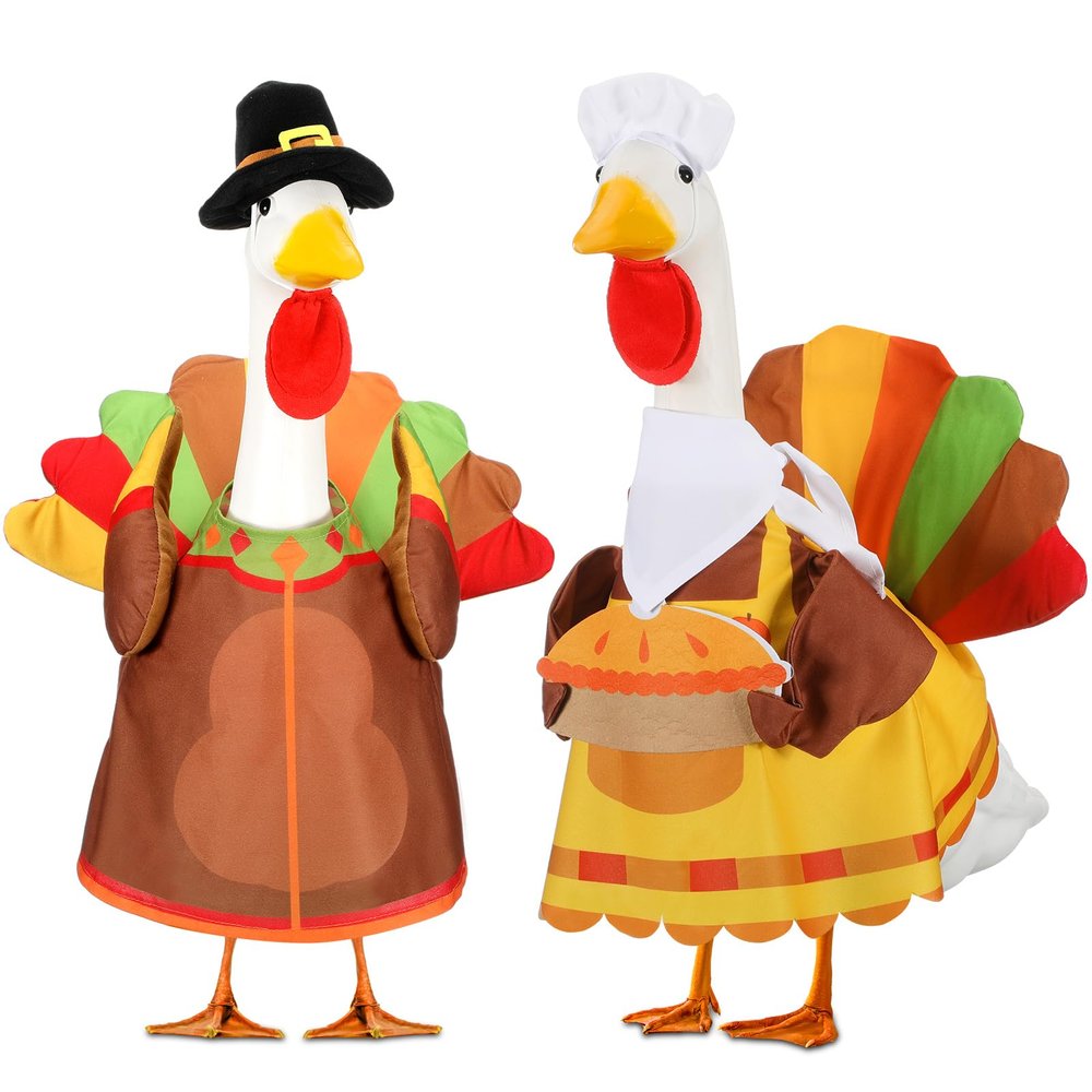 Abbylike 1 Set Porch Goose Outfit Porch Yard Goose Costume Clothes Fits Large 23'' Cement for Garden Pathway Statue Decor (Thanksgiving)