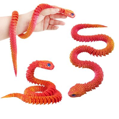 3D Printed Animals Snake, 24 Inch Surprise Mystery Fidget Anaconda Toy, Fake Python Statue with Realistic Eyes3-D Print Articulated Viper Collectible for Home Office Executive Desk Decoration