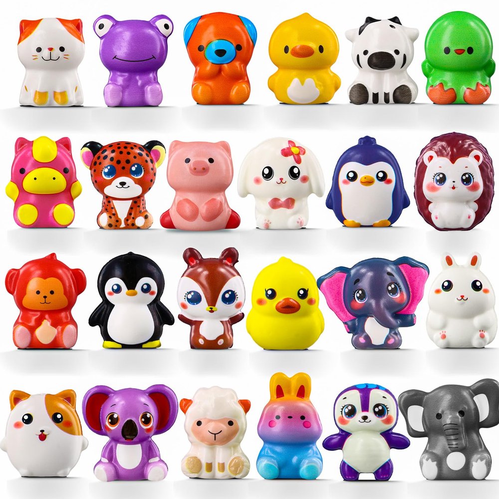 24PCS Squishies Party Favors for Kids, Animal Soft Stress Relief Fidget Toys Bulk Birthday Goodie Bags Stuffers Classroom Prizes for Kids Boys Girls