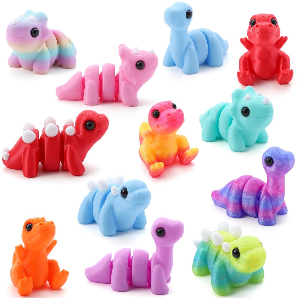 JOYIN 12 Pcs 3D Printed Dinosaur Animals Set, Mini Animals 3D Printed Toys - Cute Articulated Flexible Figurines Fidget Toys for Valentine Party Favors Birthday Gifts Desk Pets Office Home Decor