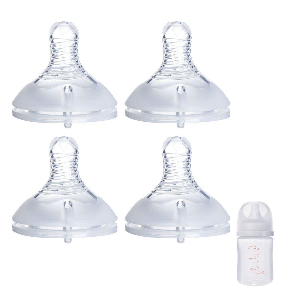 4Pack Replacement Silicone Nipple Compatible with Pigeon PP Nursing Bottle, Soft Spout Replacement for Pigeon, Easy Transition from Bottle to Cup, No Spill (S, Slow Flow)